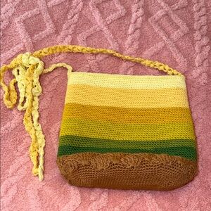Handmade Crochet Crossbody Bag in Yellow, Green, and Brown